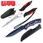 Essential Fishing Tool Kit, Long Nose Fishing Pliers Fishing Knife Set w Sharpener for Split Ring Hook Remove Line Cut Lead Crimping Fish Clean, Aboda Fishing Tools Unique Fishing Gifts for Starters