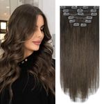 Aison Medium Brown Clip in Hair Extensions 100% Remy Human Hair 70G/7Pcs Soft Silky Straight 16clips Hair Extensions for Women Real Human Hair for Women 15 Inch