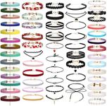 K&Q 60 PCS Choker Necklace, Classic Stretch Colorful Gothic Collar Tattoo Choker Necklace AndBlack Layered Cute Lace Velvet Choker Necklace Set for teenagers and Women, Glass, Sandstone