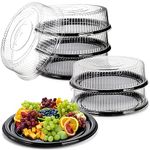 Frcctre 6 Pack 16 inch Plastic Serving Tray with Clear Lid, Heavy Duty Round Appetizer Serving Trays Catering Tray Party Platters for Vegetable Catering Picnic