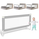 Ansobea Bed Guard Bed Rails foldable 150 cm No-screws for Toddlers Bed Safety Guard for kids Large U shade base Travel Bed Guard Bed Side Rail easy install and carry Grey