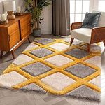 Nuha Rugs Super Soft Microfiber Anti Skid 3D Silk Touch Rugs, Size 9X12 Feet, Colour Yellow, Silver, Ivory 2