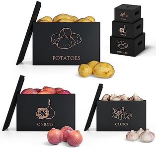 DALSHABET Potato and Onion Storage Bins, Premium Pantry Organizers and Storage, Bamboo Vegetable Garlic Keeper Solutions for an Organized Kitchen Black
