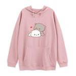 Wrenpies Cute Cat Graphic Hoodies Aesthetic Hooded Sweatshirts for Teen Girls Kawaii Cartoon Anime Lightweight Pullover Tops, Pink, Large