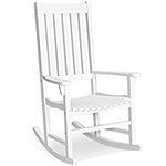 Giantex Rocking Chair Acacia Wood Frame Outdoor& Indoor for Garden, Lawn, Balcony, Backyard and Patio Porch Rocker (1, White)