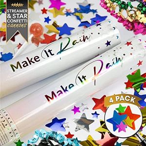 Multicolor Confetti Cannons Party Poppers 4 Pk | Elegant Party Cannon Confetti with Star Shaped Confetti for Weddings, Graduations, Celebrations and Birthday Parties Events Large Confetti Cannons