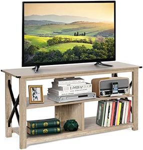 Costway Rustic TV Stand with Storage, 3-Tier Storage Console, Tables with Open Shelves & Cable Management, Living Room Media Entertainment Center for Flat Screens up to 55-inch, Gray