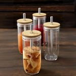 HELPFUL HOME Mason Jar Cups with Lids and Straws - Reusable, Sturdy Food-Grade Crystal Glass Storage Jars - Easy to Clean, Eco-Friendly Quality Bamboo Lids - Amazing Gift - 4-Pack