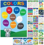 Global Printed Products, 20 Large Educational Posters For Kids (16.5x12 Double Sided English/Spanish) Alphabet Colors Letters Numbers Shapes Months Days Weather Time Animals Solar System Seasons Map