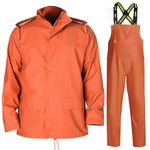 FWG Men's Hi-Vis Rain Suit Combo - Waterproof, Stretchable Jacket & Bib Pants, Durable Workwear for Construction & Outdoor Labor.(Orange,S)