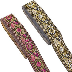 AHANDMAKER 2 Rouleaux 7.6 Yards 1.3 Pouces Garniture Brodée en Tissu, Ruban Jacquard Vintage Couture Tissé Garniture Embobidered Ruban Tissé Tissu Brodé Garniture Décor pour la Couture