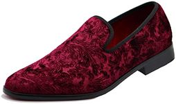 SPT03 Men's Vintage Plain Velvet Dress Loafers Slip On Shoes Classic Tuxedo Dress Shoes, Burgundy 35, 9 UK