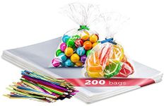 200 Pack Clear Plastic Cellophane Bags - Goodie Bags | 3X4 With 4" Twist Ties | Candy Bags | Cookie Bags | Treat Bags | Clear Gift Bags | Cellophane Treat Bags