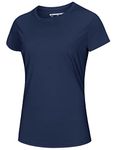 MAGCOMSEN Womens Short Sleeve Shirts UPF 50+ Ultra Lightweight Running Shirts Quick Dry Gym Workout Performance Sports T-Shirts Navy