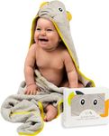 JM Premium Soft Hypoallergenic Baby Hooded Towel - 100% Organic Bamboo Baby Towels Newborn, Baby Bath Set - 35x35 inches, Cute Designs, Newborns to Kids Up to 5 Years - Happy Elephant