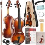 Violin,Kmise 4/4 Full Size Acoustic Violins Tiger-Stripe Solid Wood Fiddle Set for Adults Beginners with Hard Case with Hygrometer,Violin Bow,Shoulder Rest,Extra Strings,Rosin,Textbook