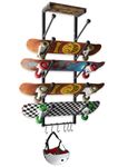 Koutemie Skateboard Rack Wall Mount with Five-Layer Skate Board Stand for Storage Longboard Deck Organizer, Skateboard Wall Display Hanger Holder with 6 Hooks for Home or Garage, Black