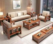 K L FURNITURE Woodden Sofa Set 5 Seater with Center Table (3+1+1) for Living Room | Wooden Sofa Set with Centre Table 5 Seater Living Room Home | Sofa Set with Coffee Table(Brown Finish)