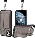 TOOVREN iPhone 11 Pro Case, iPhone 11 Pro Wallet Lanyard Neck Strap with Kickstand Leather Card Holder Adjustable Detachable Necklace, Phone Protective Back Cover for iPhone 11 Pro 5.8" 2019 Gray