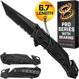 Legal Pocket Knife with Bearing - 5 in 1 Knife - 2.8” Serrated Tanto Blade - with Glass Breaker & Seatbelt Cutter & Pocket Clip - Small Tactical Folding Knives for Men Women Hunting EDC Work 6620 B