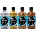 Mont Marte Metallic Acrylic Color Paint Set, 4 x 16.9oz (500ml), Semi-Matte Finish, 12 Vibrant Colors, Suitable for Canvas, Wood, Fabric, Leather, Cardboard, Paper, MDF and Crafts