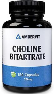 Choline Supplement 700mg - 150 Capsules - 5 Months Supply - High Strength Choline Bitartrate, Easy to Swallow | Supports Fat Metabolism, Brain Health & Liver Function | Ambervit