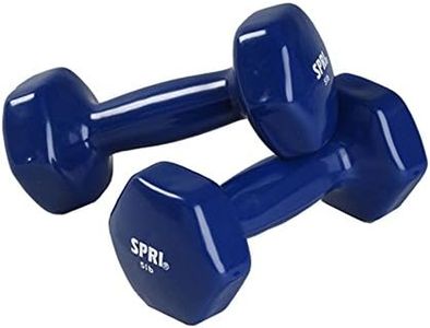 SPRI Dumbbells Deluxe Vinyl Coated Hand Weights All-Purpose Color Coded Dumbbell for Strength Training (Set of 2) (Available in 1-10 Pounds, 12, 15, 18 & 20 Pounds), DB-5, Dark Blue, 5-Pound