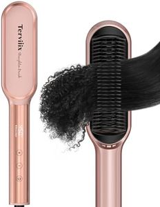 Terviiix Frizz Buster Ionic Hair Straightener Brush with MCH Heater - Rapid 450°F in 20S, Hair Straightener Comb for Efficient One-Pass, Anti-Scald, 13 Heat Settings, Digital Display, Dual Voltage