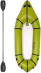 WONITAGO Inflatable PVC Packraft with Drop Stitch Floor and Backpack Kayak Paddle for Flat Water Rafting/Bicycle Drifting/Litewater Dinghy, Green