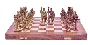 SHORO Skywalk Hand Crafted Roman Brass Chess Set with Wooden Board,for ‎3 years and up