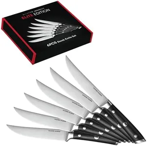 Master Maison 6-Piece 5" Ultra Premium Steak Knife Set | 6 German Non-Serrated Stainless Steel Kitchen Steak Knives + Storage Gift Box | Anti-Fatigue Ergonomic Full-Tang Triple-Riveted Handle (Black)