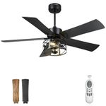 YOUKAIN Ceiling Fans with Lights, 48 Inch Farmhouse Ceiling Fans with Lights and Remote, 5-Reversible Blades with Matte Black/Wooden Finish, 48-YJ632-BKW