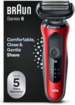 Braun Series 6 Electric Shaver For Men, Cordless Foil Razor with SensoFlex, Wet & Dry, Rechargeable, 60-R1000s, Red