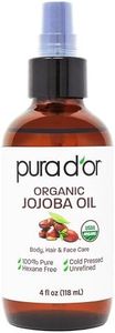 PURA D'OR 4 Oz Organic Jojoba Oil - USDA Certified - 100% Pure & Natural Moisturizer - Cold Pressed, Unrefined, Hexane Free Base Carrier Oil For DIY Skin Care, Hair, Face & Nails