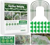 GonLei 10x25FT Garden Mesh Netting Kit Raised Beds (6 Pcs Garden Hoops & 18 Clips) Garden Hoops Plant Row Covers Netting Protection Berry Bush Trees Grass Seed Barrier Net