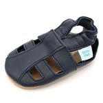 Dotty Fish Soft Leather Baby Shoes with Suede Soles. Toddler Sandals. Boys & Girls Navy Sandals. 18-24 Months (6.5 UK Child)