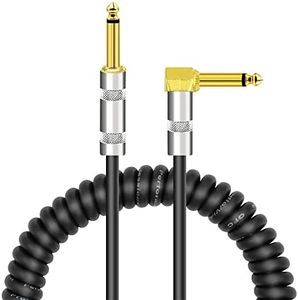 Coopack Curly Musical Instrument Audio Guitar Cable Cord 1/4 Inch Straight to Right-angle Gold-plated TS Plugs PU Jacket for Electric Guitar Bass Mixer Amplifier Equalizer Max. 3 Meters Usage Length