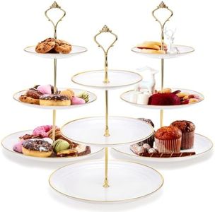 Goaste 3 Pack Tiered Cupcake Stand, Plastic Cupcake Stand Tower, 3 Tier Round Shape Dessert Serving Tray, White Cookie Candy Buffet Stand for Tea Party, Baby Shower, Wedding, Birthday, Christmas