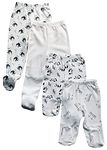 Maple Clothing Organic Cotton Baby Footed Pants (4 Pack, Elephant/White/Panda/Cat, 0-3m)