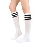 Women Athletic Socks Knee High Socks Sports Socks Compression Socks Tube Socks for Teen Girl 1 Pack White Black One Size