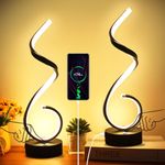 BESKETIE Modern Spiral LED Table Lamp Set of 2, 10W Touch Control Table Lamp with USB Charging Ports, Dimmable 3 Color Modes Bedside Nightstand Desk Lamp Light for Bedroom, Living Room, Office -Black