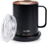 BUZIO Temperature Control Mug with Lid, Smart Heated Coffee Mug 14oz, Self-Heating Coffee Mug Warmer with Mug Set, Temperature-Controlled Coffee Cup, Powder Coated, Black