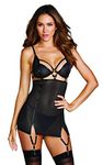 Dreamgirl Women's Fishnet Power Mesh Garter Slip Lingerie Set, Black, Medium