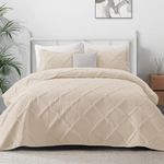 Exclusivo Mezcla Quilt Set Queen Size, Soft Modern Striped Brich Beige Full Queen Quilt Bedding Set for All Seasons, 3 Pieces Lightweight Quilt Bedspread Coverlet Set (1 Quilt, 2 Pillow Shams)