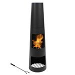 Sunnydaze 49-Inch Black Heavy-Duty Steel Chiminea with Built-in Log Storage - Includes Poker and Protective Cover