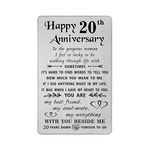 TANWIH 20th Anniversary Card Gifts for Wife Women, Happy 20 Year Wedding Anniversary Cards Gift for Her, Engraved Metal Wallet Insert