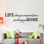 Wall Stickers, Bathroom Wall Decals, (Easy to Apply), Wall Decor Vinyl Art Family Quotes Love Living Room Bedroom Women Men Romantic Home Signs Sayings Black, Life Takes You Unexpected Places 25"x7"