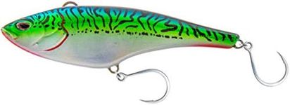 Nomad Design Madmacs Offshore High Speed Fishing Lure, Trolling Minnow, with Super Strong BKK Hooks and Heavy Duty Split Rings, Autotune System, 240mm/10 Sinking - Silver Green Mackerel