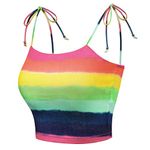 Allegra K Women's Colorful Rainbow Striped Tie Spaghetti Straps Crop Top Sleeveless Summer Cami Tube Tops Multicolor Tiedye Small