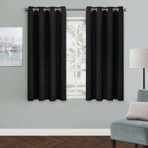 MYSKY HOME Blackout Curtain for Bedroom, Black Curtains for Bathroom 45 Inch Length Grommet Room Darkening Curtain, Amazing Triple Weave Thermal Insulated Curtain, 1 Curtain Panel, 52 x 45 in, Black